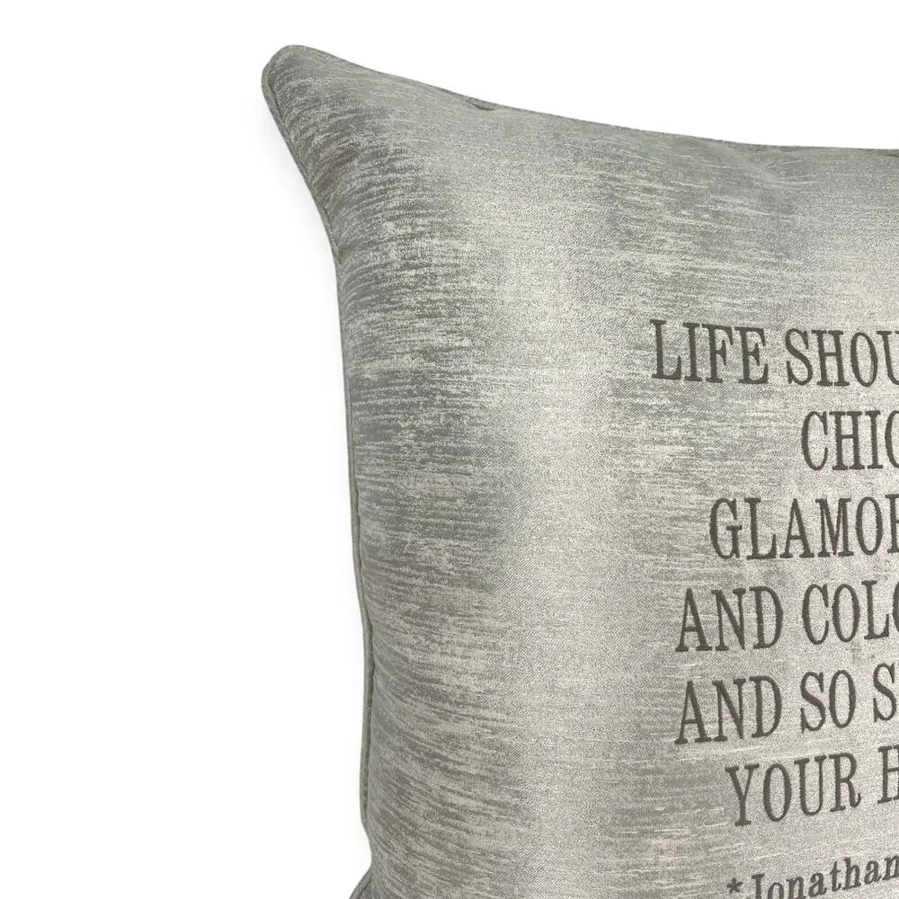 LUXURY Designer Johnathan Adler Throw Pillow Accent Embroidered Chic Silver 24